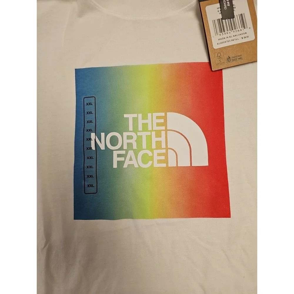 The North Face Mens XXL White Rainbow Box Logo Graphic T-Shirt NF0A4M8G